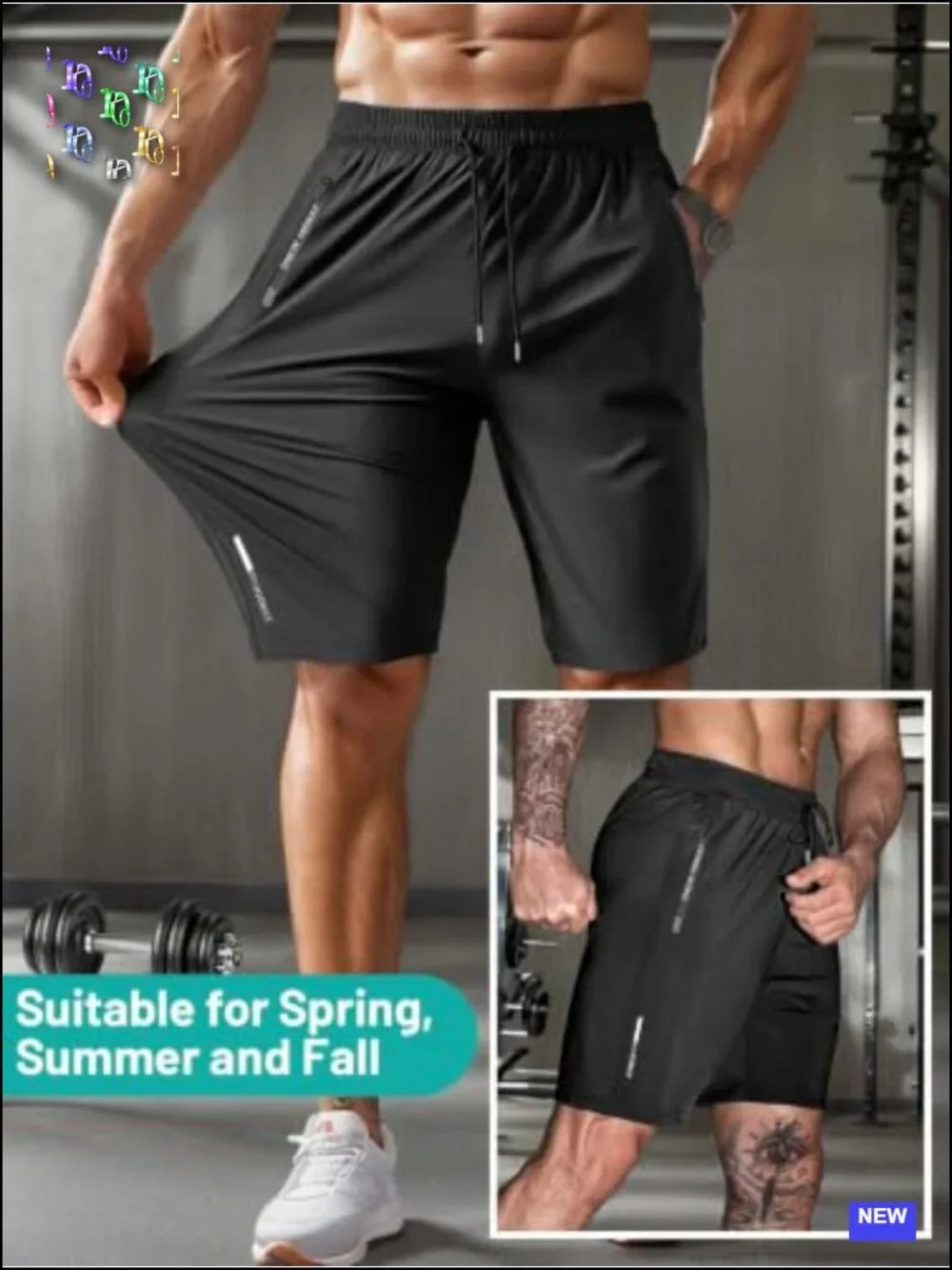 Men's Quick-Dry Athletic Shorts with Zipper Pockets, 4-Way Stretch